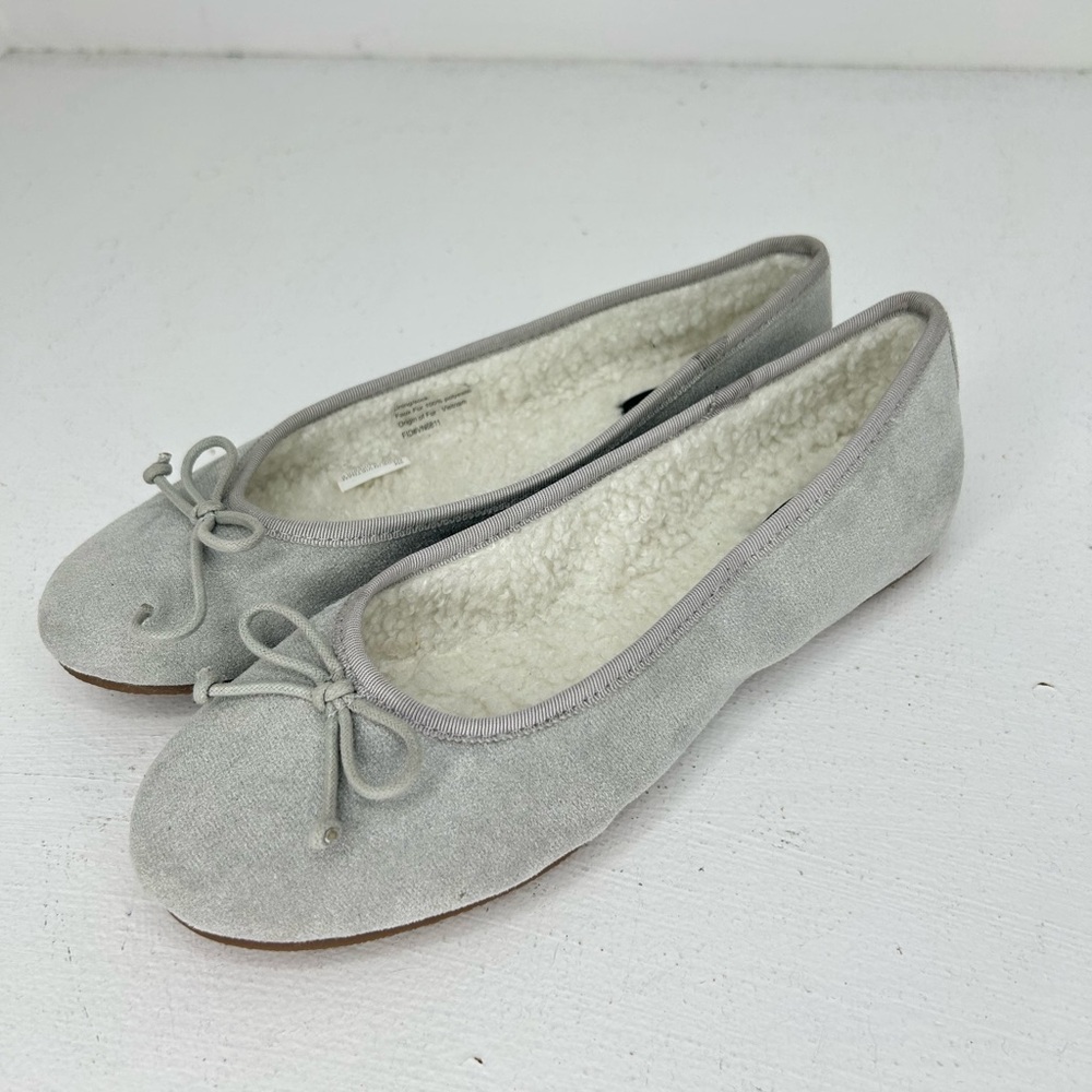 Talbots Blakely Cozy‎ Sueded Fabric Ballet Slippers Size 9 Gray Sherpa Lined - Picture 3 of 13